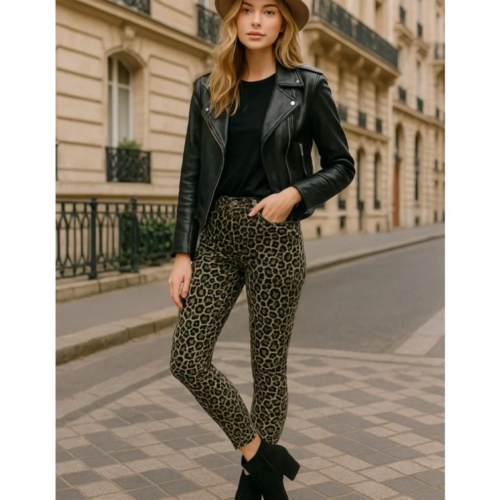 Free People Belle High Rise Leopard Skinny Pants Size 31